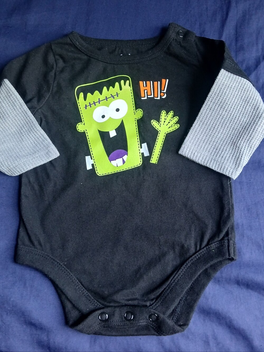 Garanimals Black One-Piece with Gray Sleeves and Green Monster Graphic